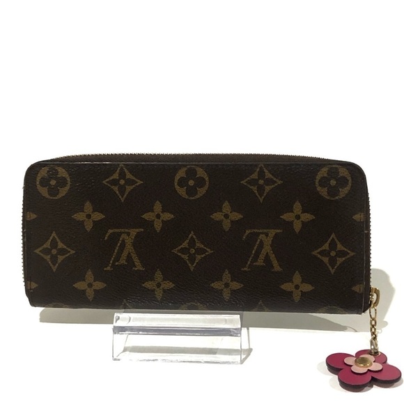 Auth Louis Vuitton Portefeuille Clemence Zippy Wallet Monogram Pink Flower Charm - Picture 3 of 15